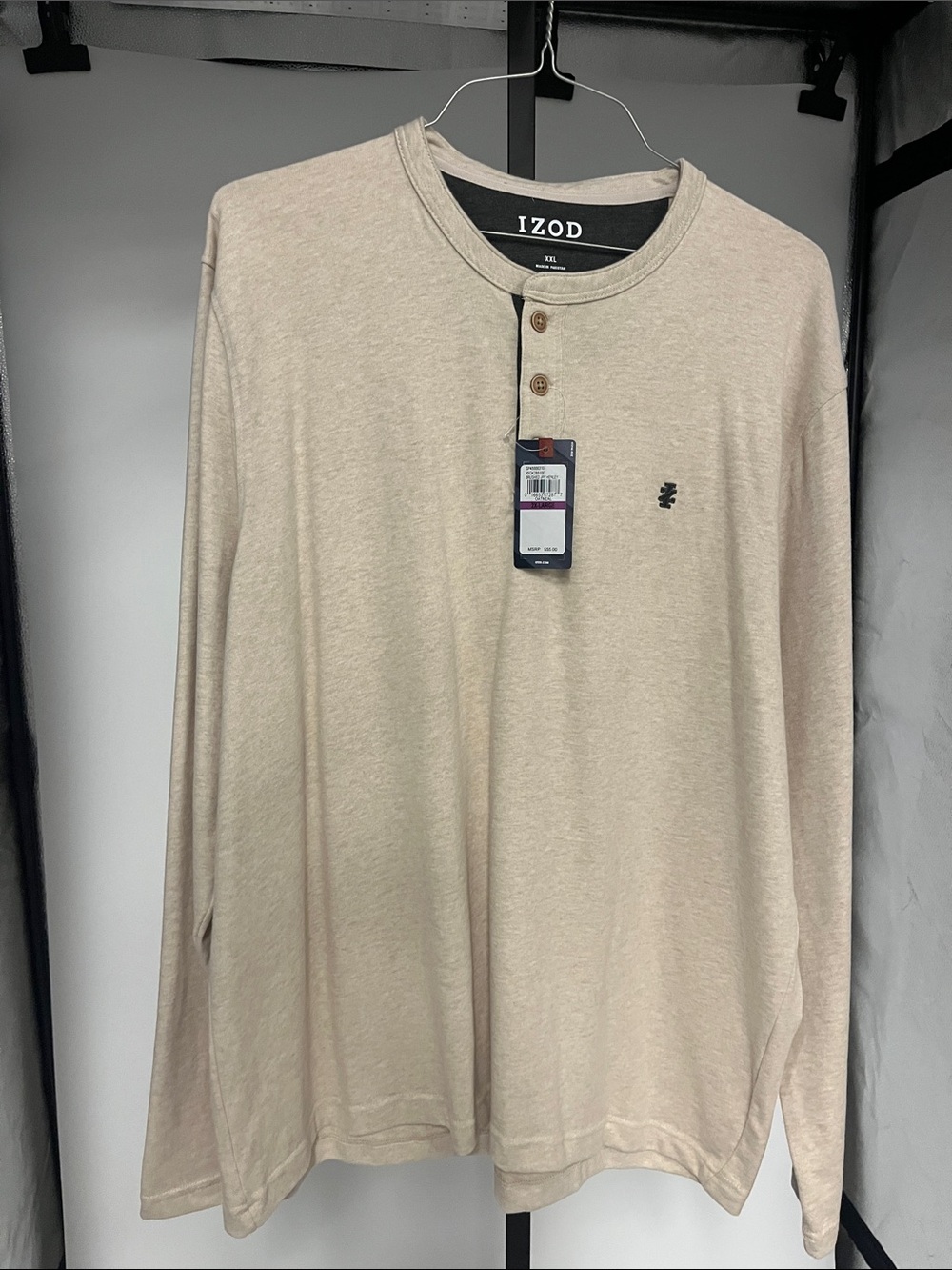 Izod Men’s Long-Sleeve Henley Shirt - Light Beige